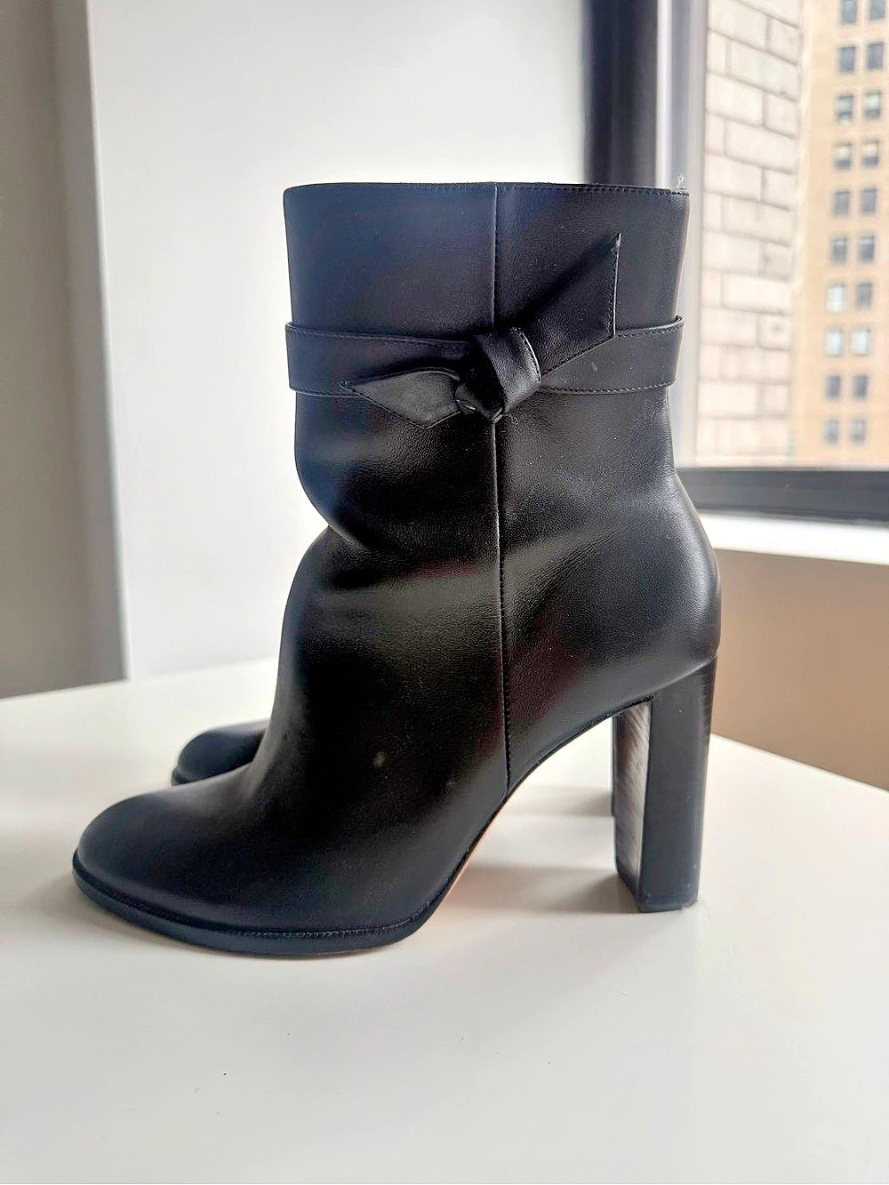 Black Bow Detail Heeled Ankle Boots